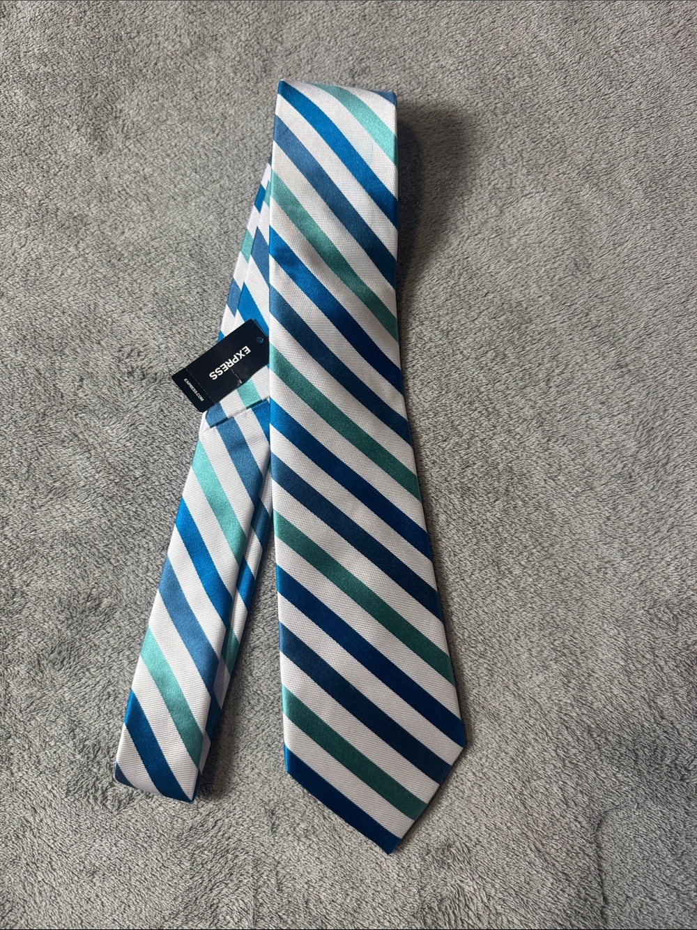 Express Men's Blue, Teal & White Diagonal Stripe Silk Tie
